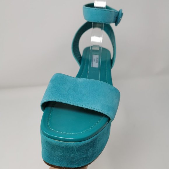 Prada Blue Suede Wedge Platform Heels - Picture 5 of 13